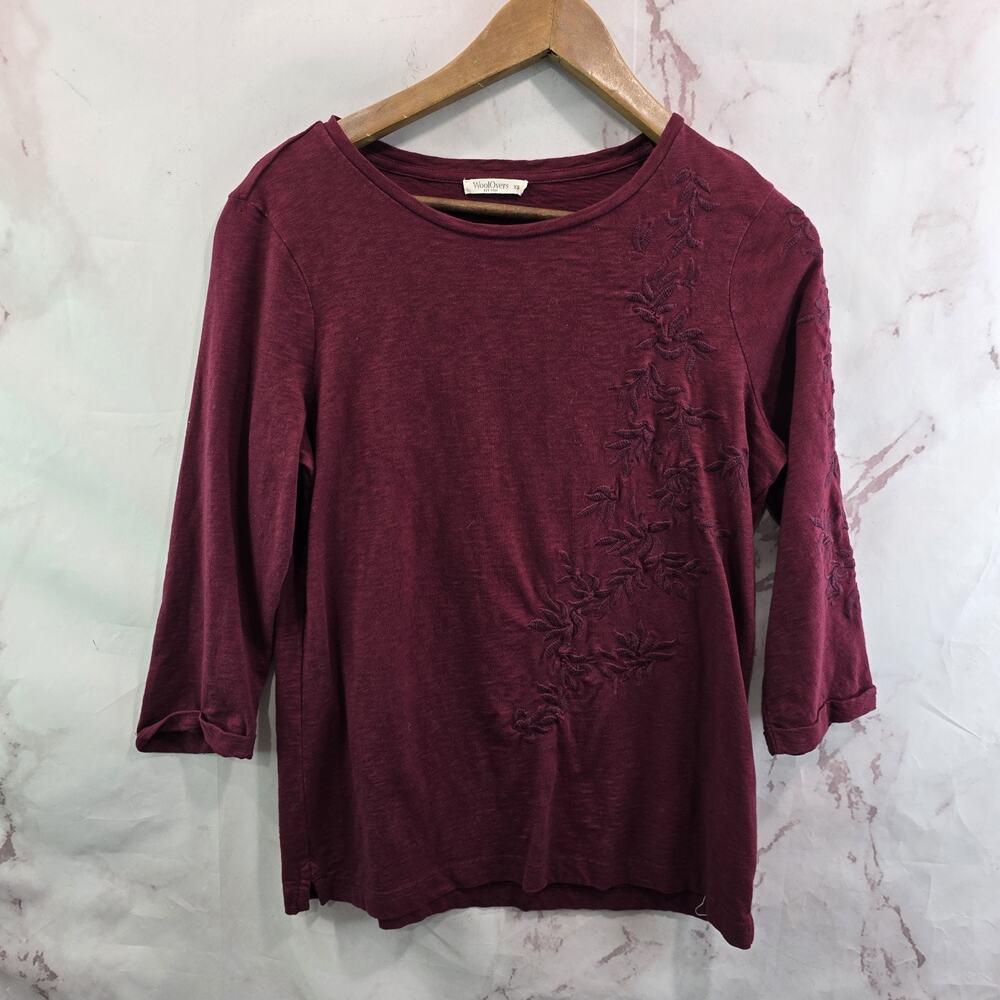 Woolovers T Shirt Womens XS Red Embroidered Cotton Half Sleeve